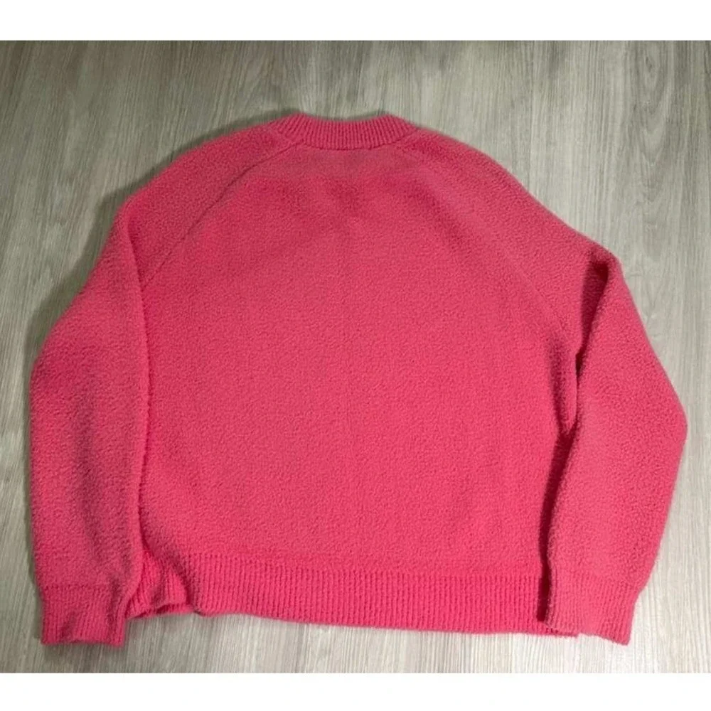 ZARA Textured Crewneck Pullover Sweater Bright Pink Cozy Knit Womens S